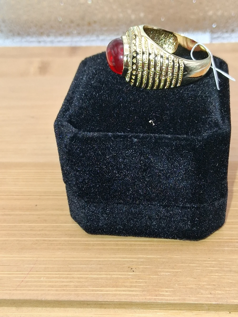 Gold-Tone Red Cabochon Cocktail Ring